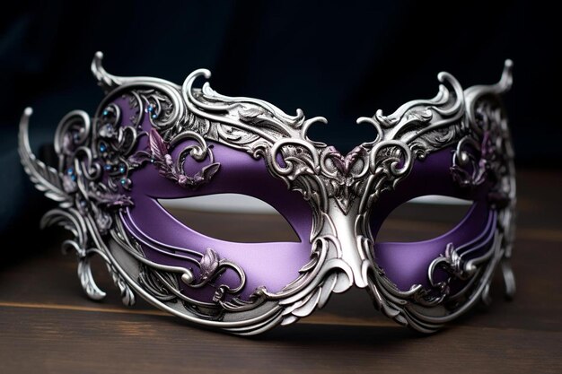 a purple mask with silver and purple accents.