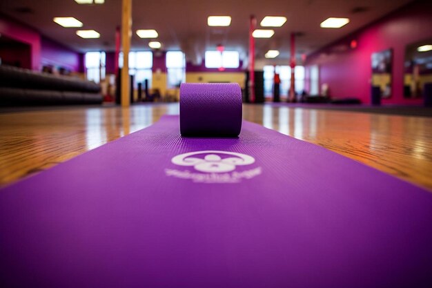 a purple mat with a logo on it that saysyogaon it