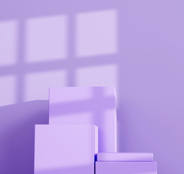 Purple Minimal podium wall scene with window shadow background 3D illustration empty display scene presentation for product placement