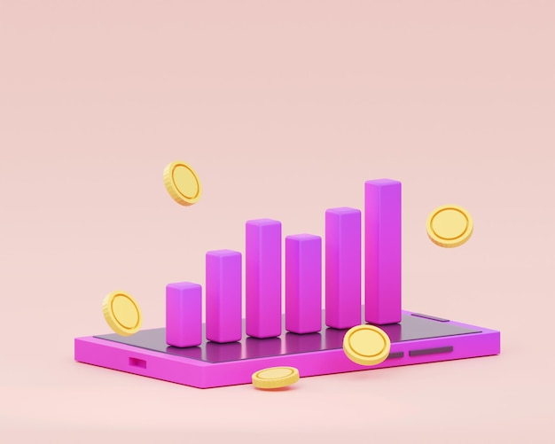 Фиолетовый Мобильные финансы бизнес инвестиции рост статистика торговля концепция баннер обмен 3d рендеринг