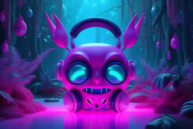 A purple monster headphone with a blue light on it