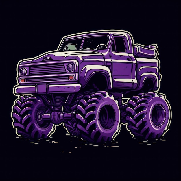 Photo purple monster truck sticker graphic with white border outline