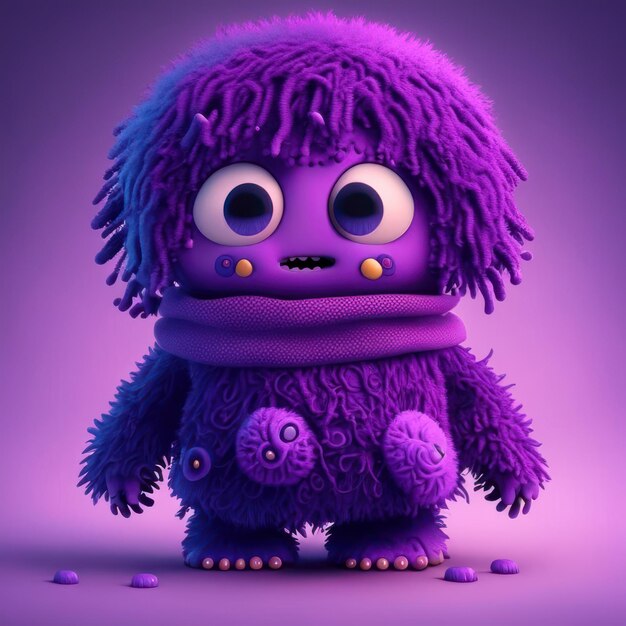 A purple monster with black eyes in green clothes generative ai