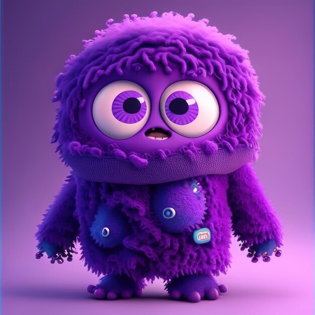 A purple monster with black eyes in green clothes generative ai