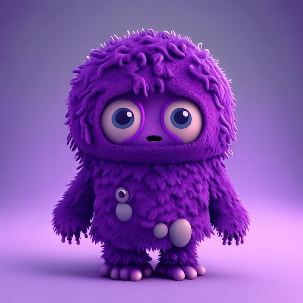 A purple monster with black eyes in green clothes generative ai