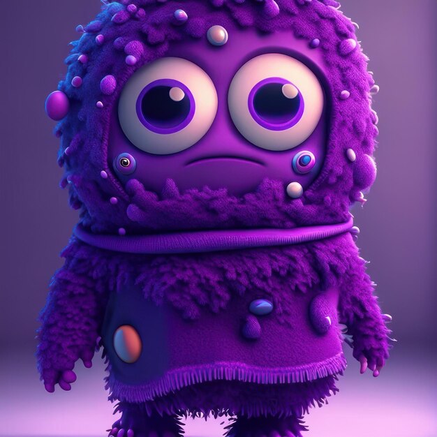 A Purple monster with black eyes in green clothes Generative AI