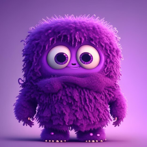 A purple monster with black eyes in green clothes generative ai