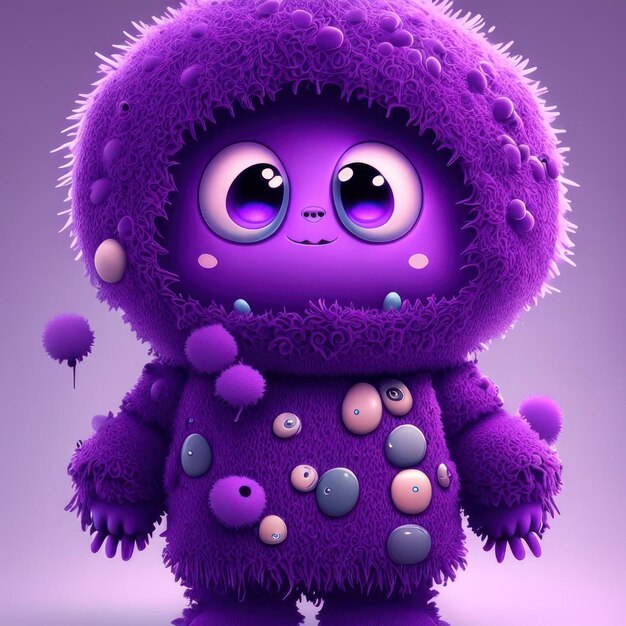 A purple monster with black eyes in green clothes generative ai