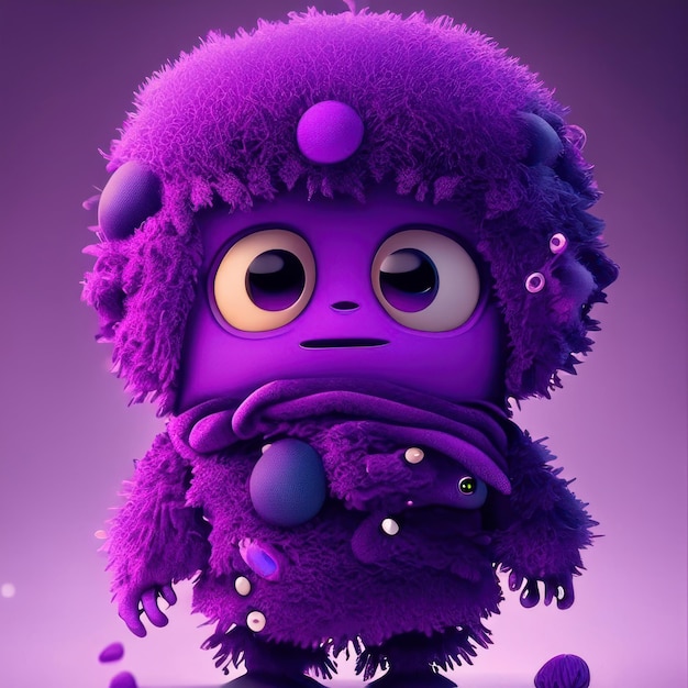 A purple monster with black eyes in green clothes generative ai