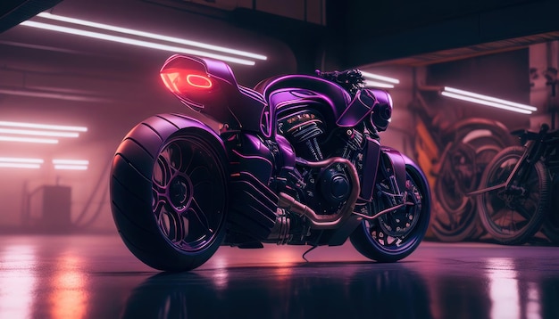 A purple motorcycle with the word harley on the side