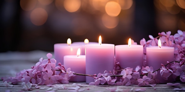 Purple natural candles Beautiful background High quality photo Generative AI