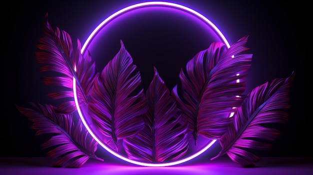 Photo a purple neon circle with a purple feather on it