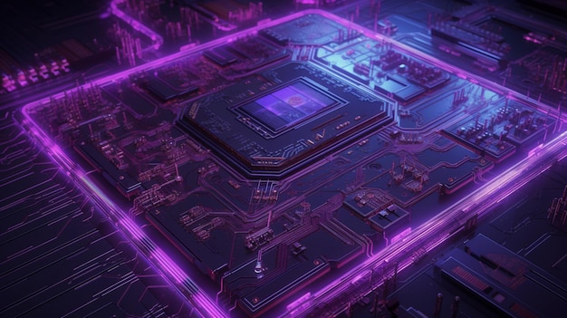 Purple Neon Cyberpunk Circuit Board