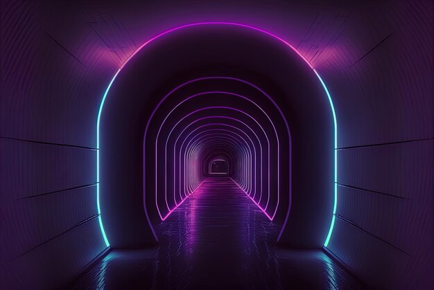 Purple neon lines moving through a futuristic tube on a white technological backdrop