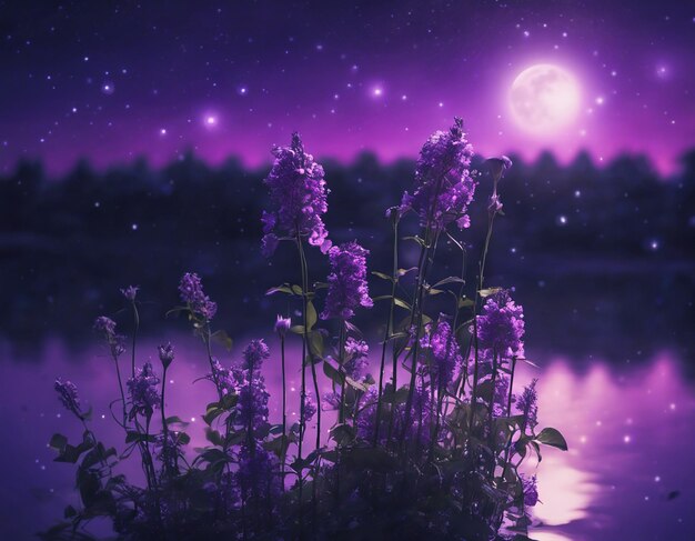 Photo a purple night landscape illustration