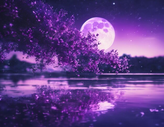 Photo a purple night landscape illustration