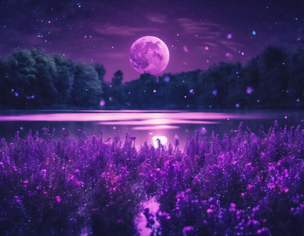 Photo a purple night landscape illustration