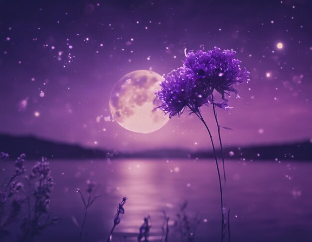 Photo a purple night landscape illustration