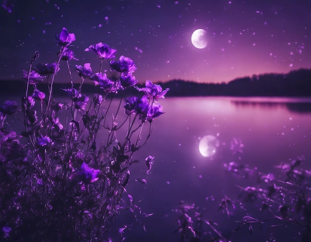 Photo a purple night landscape illustration