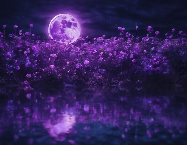 Photo a purple night landscape illustration