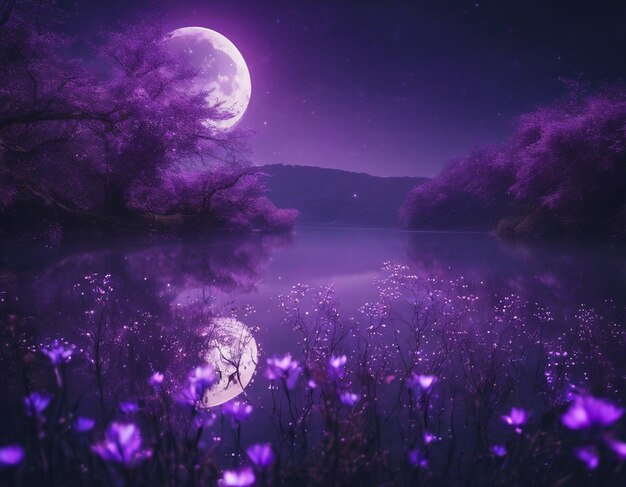 Photo a purple night landscape illustration