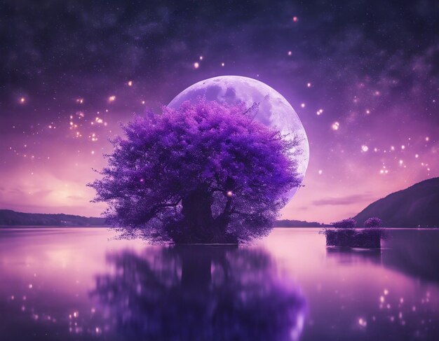 Photo a purple night landscape illustration