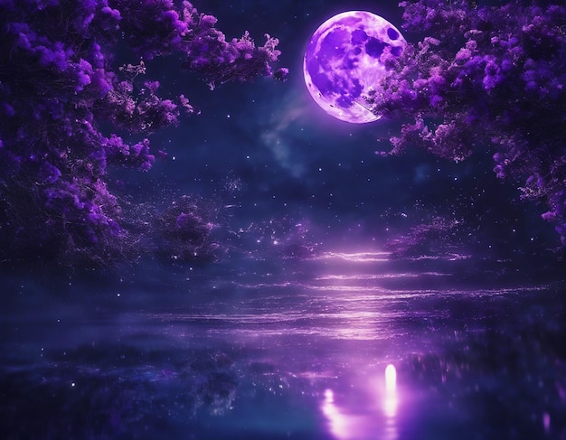 Photo a purple night landscape illustration