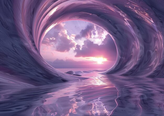 Photo purple ocean sunset in a cave