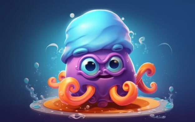 Photo purple octopus with blue hat