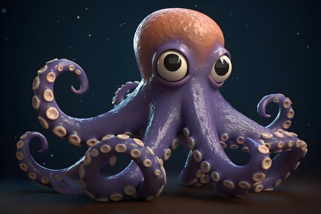 A purple octopus with a brown head and a big eye on the top.