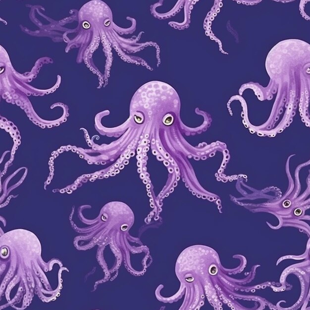 Photo purple octopuses on a blue background with a white background generative ai