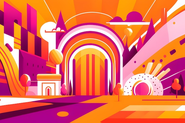 Purple and orange background with abstract shapes