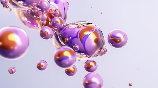A purple and orange colored bubbles are floating in the air.