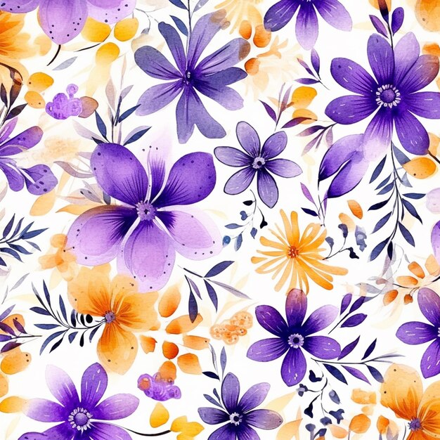 purple and orange flowers on a white background generative ai