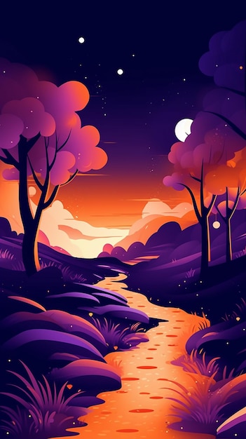 A purple and orange landscape with a stream in the middle generative ai