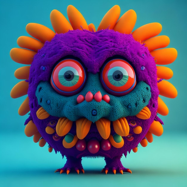 A purple and orange monster with orange and yellow spiky hair.