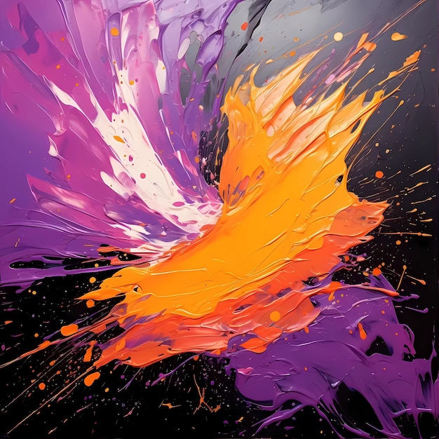 A purple and orange splash of paint has a purple splash.