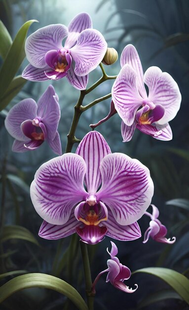 a purple orchid with a white center and purple flowers