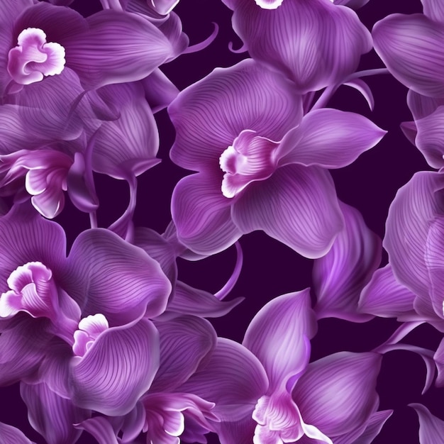 Purple orchids on a black background generative ai