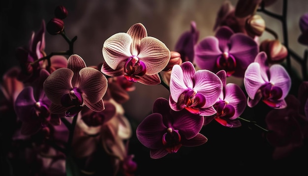 Purple orchids on a black background