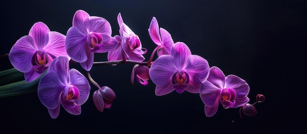 Purple Orchids Blooming on Black Background