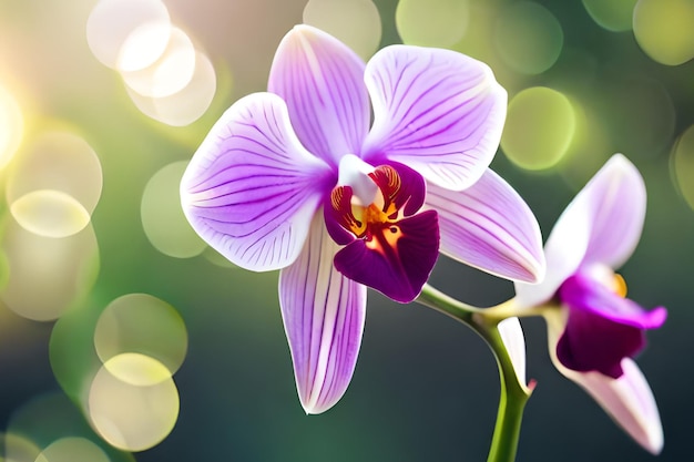 Фиолетовые орхидеи на зеленом фоне