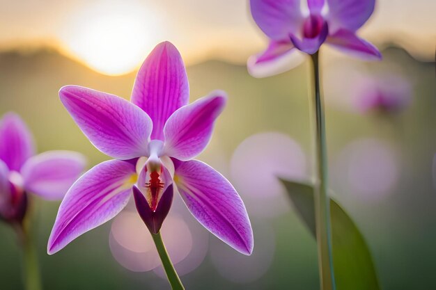 purple orchids in the morning light