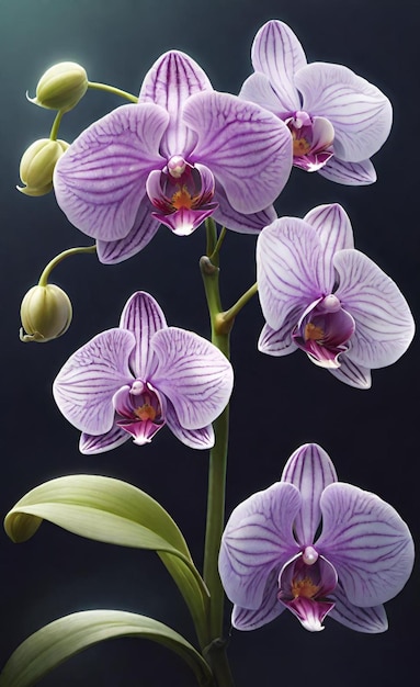 purple orchids with a black background