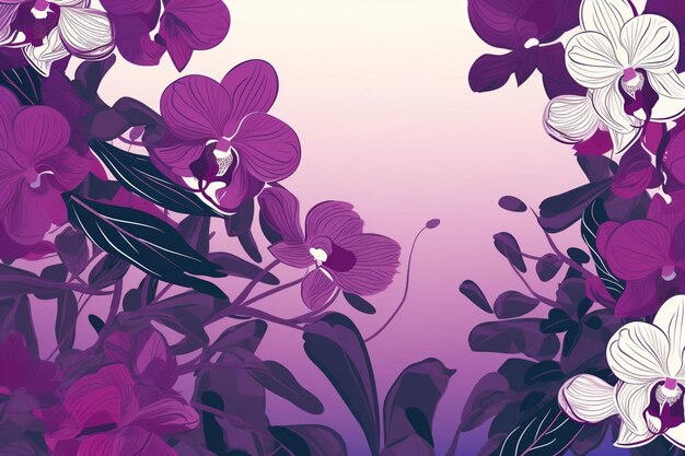 Purple orchids with white flowers on a pink background.