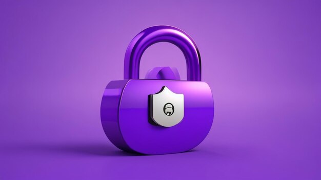 Purple Padlock Icon 3D Rendering in Stylish Elegance