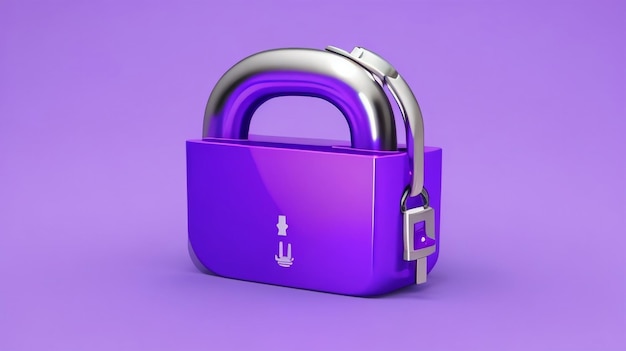 Photo purple padlock icon 3d rendering in stylish elegance