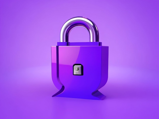 Purple padlock icon 3d rendering in stylish elegance