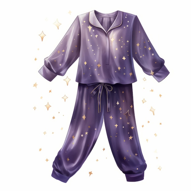 Purple pajama with stars and confetti on white background