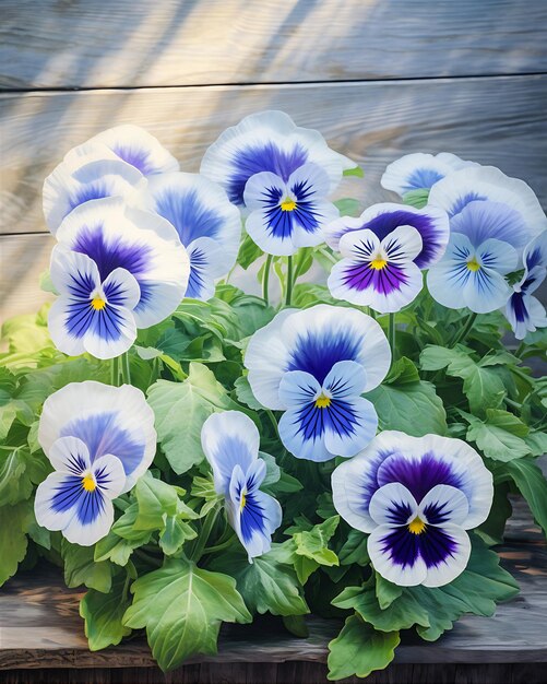 Purple Pansies in Front of a Fence